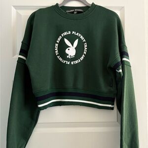 Missguided x Playboy Green Varsity Cropped Sweatshirt